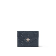 LOUIS VUITTON® - Victorine Wallet - Navy Luxury Wishlist, Wishlist 2024, Light Gold Color, Louis Vuitton Official, Press Studs, Small Leather Goods, Leather Goods, Pressed Flowers, Cowhide Leather