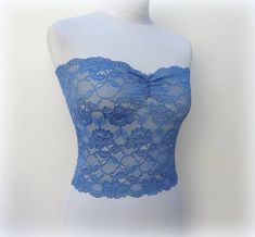 Royal blue see through elastic lace tube top, Sheer strapless by MissLaceAccessories on Etsy Lace Bandeau Top, Blue Tube Top, Cut Dresses, Lace Tube Top, Blue Lace Top, Dance Apparel, Royal Blue Lace, Low Cut Dresses, Blue Corset