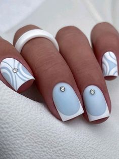 Her Nails, White Nail Designs, White Nail, Nailed It, Nail Accessories, Matte Nails, Blue Nails