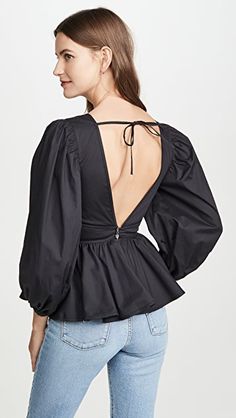 STAUD Luna Top | SHOPBOP Peplum Hem, Long Puff Sleeves, China Fashion, Puff Sleeves, Spring Summer Fashion, Puff Sleeve, What To Wear, Open Shoulder Tops, New Arrivals