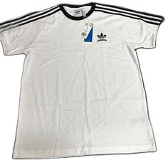 Adidas Originals Mens White 3 Stipes Short Sleeve Crew Neck Pullover T Shirt L Brand: Adidas Department: Men Size: L Color: White Type: T-Shirt Style: Pullover Pattern: Striped Theme: Sports Neckline: Crew Neck Occasion: Casual Season: All Season Features: Easy Care, Breathable Sleeve Length: Short Sleeve Condition: New With Tags I Offer Discounts For All Return Customers. - Jvs Classic Crew Neck Top With Three Stripes, Classic White Tops With Three Stripes, Classic White Top With Three Stripes, Adidas Og, Adidas Tshirt, Pullover Pattern, Adidas Brand, Designer Streetwear, Adidas Originals Mens