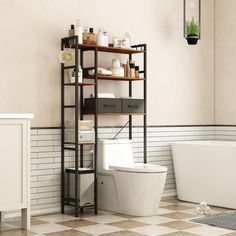 a white toilet sitting next to a bath tub in a bathroom under a light fixture