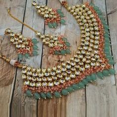 Gold Rodium Polish Multicolor color Necklace in Metal Alloy studded with Kundan Bridal Jewelry Sets Brides, Gray Necklace, Designer Necklace, Color Necklace, Kundan Earrings, Metal Necklace, Fancy Jewellery, Kundan Necklaces, Temple Jewellery