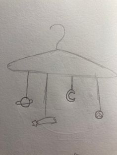 a drawing of a hanger with different objects hanging from it