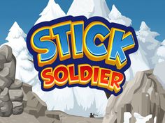 the title for stick soldier is shown in front of some rocks and snow covered mountains