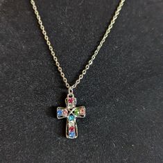 Multi-Color Cross Pendant 18in Necklace Clasp Closure Super Cute? Multicolor Cross Pendant Jewelry For Gift, Multicolor Necklace 16 Inch Length For Gift, Multicolor 16-inch Necklaces As Gifts, Jewelry Cross Necklace, Cross Jewelry Necklace, Jewelry Cross, Necklace Clasp, Necklace Colorful, Necklace Clasps