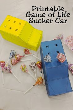 an image of some candy and candies on a table with the title printable game of life sucker car