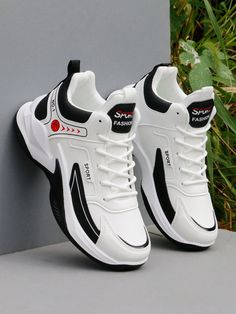 Men's Trendy Shock-Absorbing Basketball Shoes, Durable Non-Slip Athletic Shoes For Youth Teenager Black and White         Men Shoes, size features are:Bust: ,Length: ,Sleeve Length: White Men Shoes, Bata Shoes, Louis Vuitton Shoes Sneakers, Stylish Mens Suits, Futuristic Shoes, Men's Athletic Shoes, Baskets Nike, Chic Shoes, White Men