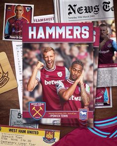 an image of a magazine cover with the name hammers on it and other sports related items