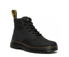 Dr. Martens Rakim Extra Tuff Mens Boot sA cool mix of ‘90s street fashion and sporty hiker, this Dr. Martens Rakim Extra Tuff mens Boot is rugged yet stylish. The tough leather upper holds up for the long haul and the Cushioned footbed keeps your feet comfortable. Cement welt construction ensures this Boot is sturdy and built for any adventure. Leather upper Lace-up closure Air- Cushioned footbedHeel pull-tabYellow stitching Rubber outsole 90s Street Fashion, Black Ranger, Black Dr Martens, Rack Room, Rack Room Shoes, Boots Mens, Long Haul, Hold Ups, Dr. Martens