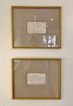 two framed photographs with writing on them