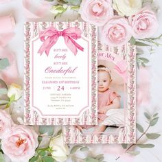 Pink Bow Isn't She Onederful Girl 1st Birthday  Invitation Onederful Invitations, Isn't She Onederful, Bow Invitation, Pink Chinoiserie, Shabby Chic Baby, Birthday Activities