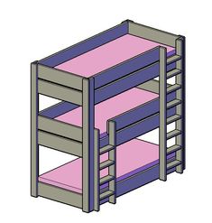 the bunk bed frame is made from wood and has pink mattresses on each side