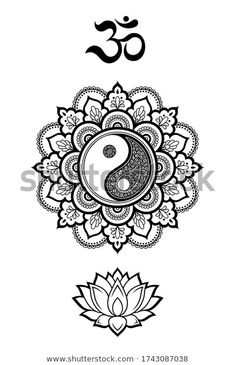 the symbol for yoga with lotus petals and an omelette in the center on a white background