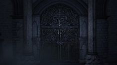 an old gothic door in the dark