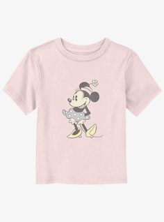 60% Cotton  40% PolyesterWash cold; dry lowImportedListed in toddlers sizes Cartoon Tv, Toddler Tees, Toddler Sizes, Soft Colors, Hot Topic, Minnie Mouse, Light Pink, Disney, T Shirt