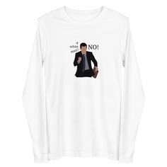 The perfect long sleeved tee for fans of New Girls' Schmidt! Featuring one of his hilarious quotes - it will be sure to make your favourite new girl fan giggle with delight! This great t-shirt will be a staple in your wardrobe. Made of 100% combed and ring-spun cotton, it's super soft and comfy. Perfect with a pair of jeans or leggings! Care Instructions: Machine wash cold, inside-out, gentle cycle with mild detergent and similar colors. Use non-chlorine bleach, only when necessary. No fabric softeners. Tumble dry low, or hang-dry for longest life. Cool iron inside-out if necessary. Do not iron decoration. Do not dry clean. Customisation: If you love something in my store but would like it on a different type of top or product, or perhaps want the design to be larger etc, just send me a me Pop Culture Long Sleeve Cotton T-shirt, Funny Fan Merchandise Tops With Long Sleeves, Funny Long Sleeve Fan Merchandise Top, Funny Long Sleeve Tops For Fan Merchandise, Long Sleeve Text Print T-shirt For Fans, Long Sleeve T-shirt With Text Print For Fans, Fandom Long Sleeve Tops With Letter Print, Long Sleeve Fandom Tops With Letter Print, Fandom Style Long Sleeve Tops For Streetwear