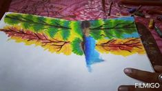 someone is drawing a tree with colored pencils