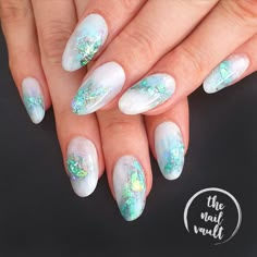 Opal Style Nails, Mylar Nail Art Designs, Gel Encapsulated Nails, Purple Opal Nails, Opal Nail Art, Nail Encapsulated Design, White Opal Nails, Glitter Encapsulated Nails, Mylar Nail Art