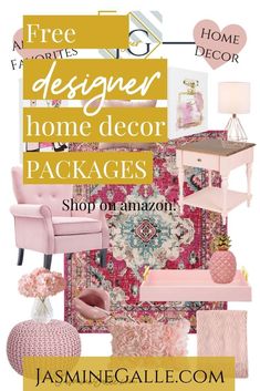 the home decor package is shown with pink furniture and accessories