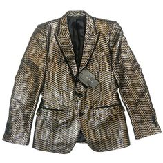 DOLCE & GABBANA Womens Chevron Silk Martini Metalic Blazer Jacket Coat Gold 44 -US Size 8 -Made in Italy -Limited edition -Flat front -Two button Shipped with USPS Priority Mail. If you have any questions please do not hesitate to reach out! Designer Gold Single-breasted Outerwear, Designer Gold Single Breasted Outerwear, Designer Single-breasted Gold Blazer, Designer Party Outerwear With Lapel Collar, Designer Fall Party Blazer, Designer Party Blazer For Fall, Luxury Long Sleeve Sport Coat For Fall, Designer Single-breasted Outerwear For Party, Designer Single Breasted Outerwear For Party