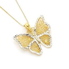 14k gold Two toned filigree butterfly w/ diamond cut accent. Crab Jewelry, Gold Flower Ring, Kids Rings, Irish Jewelry, Baby Jewelry, Floral Jewellery, Butterfly Pendant, Pink Tourmaline, 14kt Gold