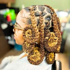 Large koroba braids on gir;s Locs And Undercut, Curly Loc Updo Styles, Locs Inspiration