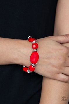 Paparazzi Savor The Flavor Red Stretch Bracelet Faux Rock, Clean Fashion, Red Bracelet, Red Beads, Red Bracelets, Paparazzi Accessories, Red Bead, Silver Accents, Faceted Bead