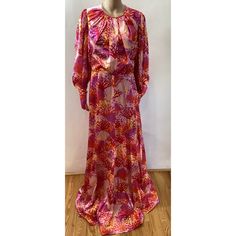 Andrew Gn Silk Coral Print Gown, Jewel Neckline, Long Balloon Sleeves With Barrel Button Cuffs, Back Zip, Lining 75% Viscose, 42% Polyester, 1% Elastane. 100% Silk, Made On Italy, Size Fr 44 / Us 12. Line Thru Inside Label, Dress Was In A Retail Environment. Chest 38” Waist 33.75” Hips 46” Mrsp: $4600. While On Display The Best Was Lost Or Stolen. I Used A Ribbon So You Can See What It Looks Like With A Belt. Designer Pink Wedding Dress, Pink Floral Print Maxi Dress For Gala, Pink Maxi Length Cocktail Gown, Designer Fitted Pink Dress, Pink Long Sleeve Summer Gown, Chic Full Length Pink Dresses, Pink Maxi Cocktail Gown, Spring Floor-length Gown For Occasion Wear, Pink Silk Maxi Dress For Cocktail