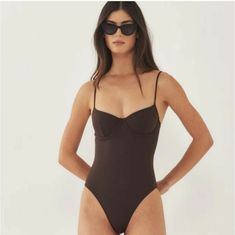 Nwt! Color Is Chocolate Black Fitted Brown Bodysuit For Beach, Fitted Brown Bodysuit For The Beach, Chic Brown Lined Swimwear, Brown Summer Bodysuit For Poolside, Brown Bodysuit For Poolside Summer, Summer Brown Lined Bodysuit, Chic Brown One-piece Swimwear, Chic Brown Swimwear, Chic Brown Swimwear For Swimming