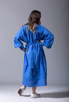 "100% Cotton Dress, Plus Size Clothing, Boho Maxi Dress 🌀 Unique fashion experience for your playful character 🌀 Please, provide your phone number and make sure to look at the size chart when placing an order! 🌀Feel your absolute best when you wear this comfy summer cotton dress that features a loose fit for easy movement and breathability. The unique and extravagant design, as well as the voluminous sleeves, make it a must-have in your dress collection if your style is bold. The royal blue d Oversized Cotton Linen Dress For Vacation, Oversized Cotton Linen Vacation Dress, Oversized Cotton Summer Dress, Lagenlook Vacation Dress With Relaxed Fit, Lagenlook Relaxed Fit Vacation Dress, Blue Oversized Cotton Dress, Oversized Blue Cotton Dress, Oversized Cotton Dress For Beach Cover-up, Blue Oversized Summer Dress