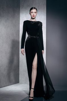 Womens Evening Gowns, Ziad Nakad, Dinner Wear, Beaded Evening Gowns, Midi Dress Style, Elegant Dresses Classy, Mob Dresses, Long Midi Dress, Black Gown