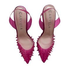 Carvela Lapis Pink Spiked Heels New. Never Worn, Only To Try On. Missing One Stud As Shown In Picture. Pink Slingback Pumps With Wrapped Heel For Party, Pink Party Slingback Pumps With Wrapped Heel, Summer Pointed Toe Heels With Spikes, Summer Spiked Pointed Toe Heels, Chic Spiked Open Heel Shoes, Chic Spiked Open-heel Heels, Chic Spiked Open Heel Heels, Spiked Open Heel Evening Heels, Pink Party Heels With Reinforced Heel