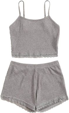 Cute Pjs, Pajama Outfits, Lace Trim Cami, Short Pj Set, Crop Top And Shorts, Dr Closet, Cute Comfy Outfits, Pajama Set Women