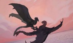 two black dragon flying in the sky