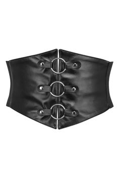 Transform your wardrobe with our stylish Black Corset Belt! Get the look you want with total comfort and ease. This fashionable yet practical black leather corset belt features a faux leather & elastic shell fabric for maximum comfort, weatherproofing, and sleek sophistication like no other. Plus, you'll never struggle with getting it on again thanks to the back zipper opening. Ready to look unstoppable? Get your Black Corset Belt today and love the fit & feel! Style: Corset Style Belt Collectio Gothic Leather Corset Belt, Black Fitted Belt For Night Out, Edgy Fitted Belt For Night Out, Chic Fitted Leather Corset Belt, Black Leather Belt With Edgy Style, Fitted Leather Corset Belt For Party, Black Leather Gothic Corset Belt, Modern Fitted Corset Belt With Belt Loops, Fitted Black Belted Corset Belt