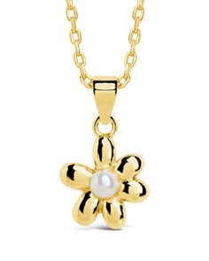 Vallie Pearl Blossom Pendant Necklace Necklace Sterling Forever Gold Brass Shell, Floral Pendant Necklace, Solid Gold Bracelet, Statement Drop Earrings, Floral Pendant, Mens Accessories Jewelry, Earring Sale, Delicate Flower, Jewelry Case