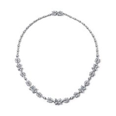 This special modern estate necklace was designed with a floral motif comprised of marquise diamonds and full cut round diamonds. Available in Platinum Diamond weight = 17.5 carats Diamond quality = G/H color, VS/VS2 clarity Necklace length = 16.25in Clasp is a diamond flower Center flower features an enhancer bail and can be used to add a charm. This can be removed upon request. Estimated from the 1990s Vintage and Antique jewelry should be handled and worn with extra care. This item is FINAL SA Luxury Diamond Cut Flower Pendant Necklaces, Luxury Diamond White Necklace With Flower Pendant, Vintage Diamond Necklace, Modern Estate, Diamond Cocktail Rings, Flower Center, Vintage Birthday, Jewelry Lookbook, Floral Necklace