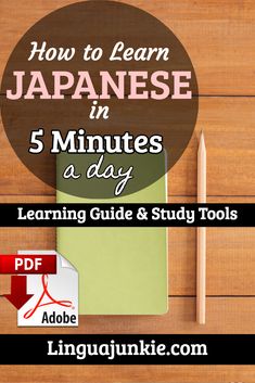 the title for how to learn japanese in 5 minutes a day, with pencils and paper