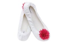 Don't just give your guest a favor. Do them a favor. Help them kick of their heels and dance the night away! Meet the slipper that will have your guest bouncing to the rhythm of your party. The Joyful slipper's satin silhouette is complemented by a lively Fuchsia chiffon flower. The Joyful slipper includes our signature extra-plush memory foam padding, ultra-soft velour lining and anti-skid Microfiber sole. Bundle of 50 includes: 11 Small Pairs 20 Medium Pairs 16 Large Pairs 3 XL pairs All Slipp Satin Ballet Slippers, Dancing Shoes Wedding, Wedding Dancing, Bridal Slippers, Bride Slippers, Wedding Slippers, Comfy Slippers, Chiffon Flower, Proposal Box