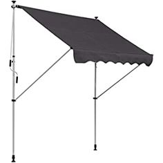 an awning on top of a white background with black poles and the bottom half closed