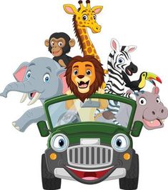 an animal car with many different animals in the front and behind it's head