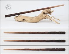 three different types of wood stick on display