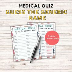 🩺 Engage Your Medical Knowledge with Our Printable Medication Game: Guess the Generic Name! 💊🧠 Challenge your medical prowess with our entertaining and educational game designed for healthcare professionals, students, and enthusiasts alike. Test your ability to match brand-name medications with their corresponding generic names in this engaging activity. 📋 What's Included: A list of 34 medications in their brand names for players to decipher. An answer sheet revealing the generic names for e Name Challenge, Nurse Games, Medication List, Pharmacy Student, Answer Sheet, Printable Game, Collaborative Learning, Medical Knowledge, Game Printable