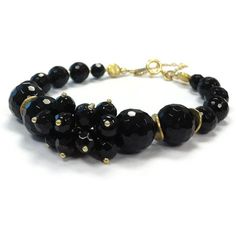 Black Bracelet  Onyx Jewellery  Gold Jewelry  Safety Chain Classic Onyx Jewelry For Party, Elegant Crystal Bracelet With Polished Beads, Elegant Onyx Beaded Bracelets With Black Beads, Elegant Adjustable Onyx Crystal Bracelet, Elegant Onyx Crystal Bracelet Adjustable, Elegant Black Beaded Bracelet With Natural Stones, Formal Onyx Jewelry With Polished Beads, Formal Onyx Jewelry With Black Beads, Black Gemstone Beads Elegant Bracelet