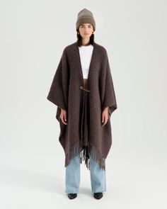 made in Italy 
oversized poncho
decorative golden pin
Fringes at the hem
no side seams Aylin Koenig, Wash Bags, In Italy, Italy, Wool, Clothes