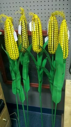 corn on the cob are ready to be cut and put into vases for display