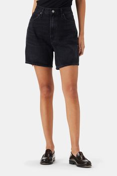 Designed to be the perfect balance between style and comfort. The Stella is cut with a cinched high waist, a relaxed silhouette with room through the thighs and an angled hem for an ultra-flattering fit and all-day wearability. Clean, washed black with a finished hem Non-stretch organic denim that only gets softer with Denim Short, Bat, Denim Shorts, High Waist, Organic Cotton, High Waisted, Running, Zipper, Black