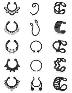 PRICES MAY VARY. Includes 15PCS fake septum clicker clip on non piercing jewelry nose hoop rings in 15 styles,mix-styles(each style one piece without repetition) give you mutiply wearring outfit, reasonable price for body lewelry,deserve to purchase. Made with surgical grade 316L Stainless Steel,High Quality Alloy and Cubic-Zirconia, durable and hypoallergenic, completely non-corrosive,lead and nickel free, also resistant to acid, alkali, no fading, no distortion. Gauge: 20G(0.8mm); Inner diamet Nose Septum Ring, Dermal Piercing Jewelry, Piercing Clip, Faux Septum, Nose Septum, Septum Nose Rings, Septum Nose, Dermal Piercing, Septum Clicker