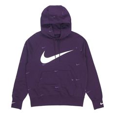 Men's Nike Sportswear Swoosh Athleisure Casual Sports Printing Logo Purple Pullover DA0111-525 Sporty Crew Neck Hoodie For Light Sports, Purple Athleisure Sweatshirt For Streetwear, Nike Sweats For Sports In Winter, Nike Sweats For Winter Sports, Purple Athleisure Sweatshirt For Sports, Winter Athleisure Sweatshirt With Logo, Nike Sports Hoodie With Logo Print, Nike Athleisure Hoodie With Logo Print, Nike Sportswear Hoodie With Logo Print